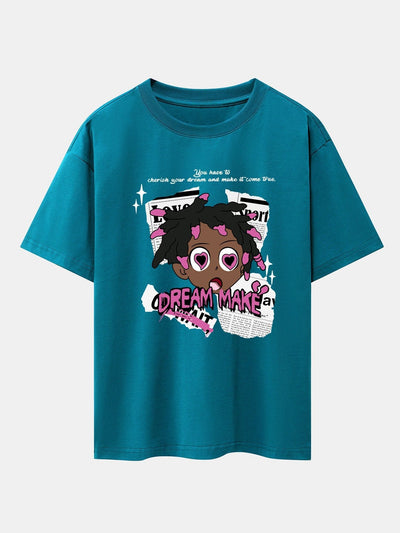 Cartoon Character Newspaper Print Drop Shoulder Oversize T-Shirt
