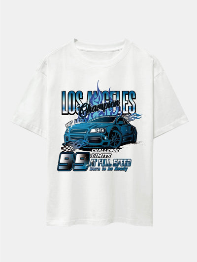 Los Angeles Car Print Drop Shoulder Oversize T-Shirt