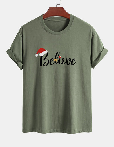 Regular Fit Christmas Believe Print Cotton T-Shirt