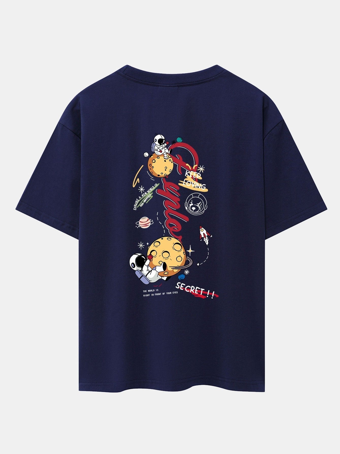 Planet Astronaut Print Drop Shoulder Oversize T-Shirt