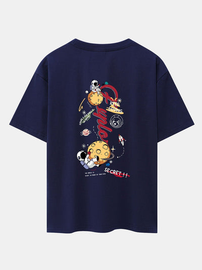 Planet Astronaut Print Drop Shoulder Oversize T-Shirt