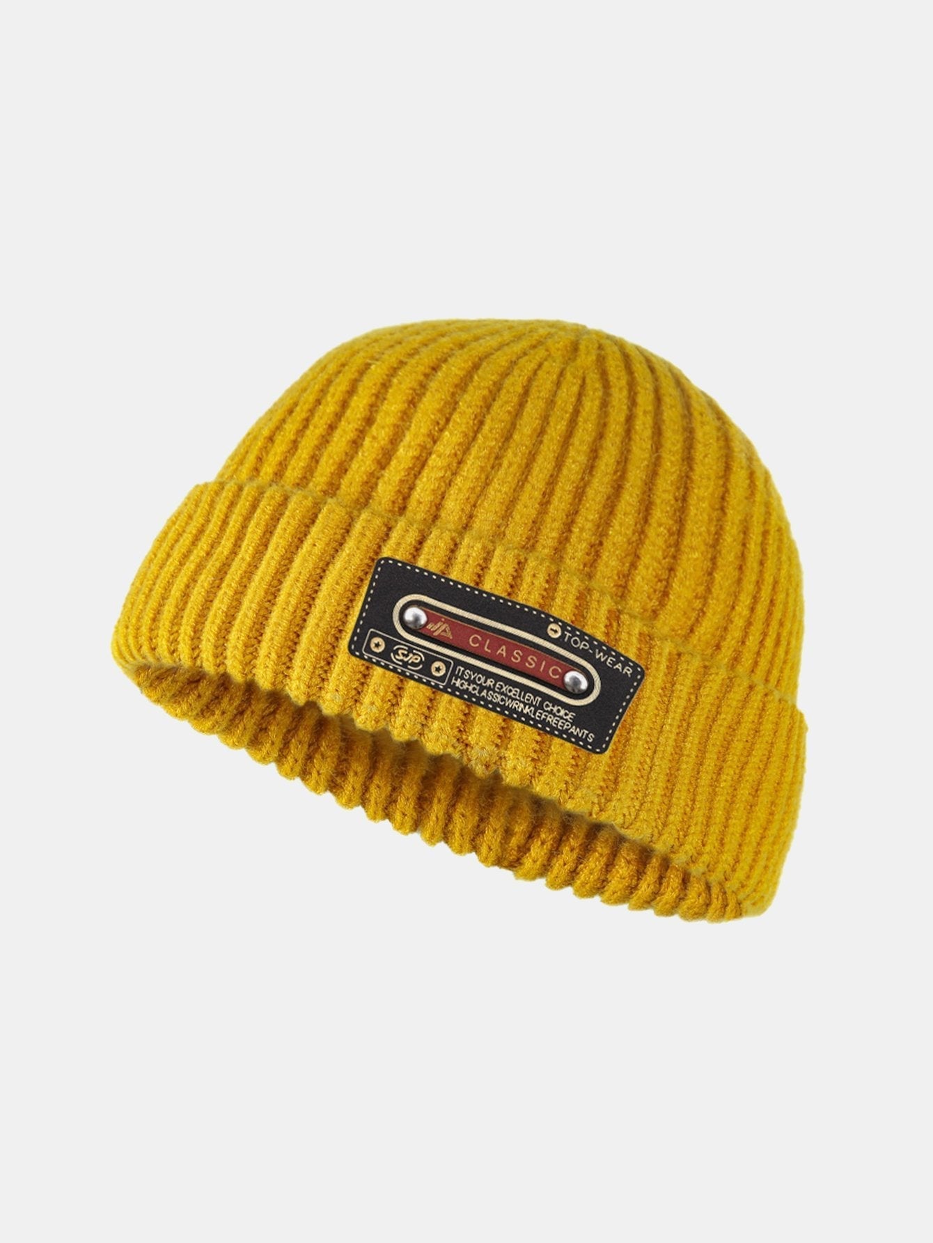 Solid Color Slogan Patch Knit Beanie Hat