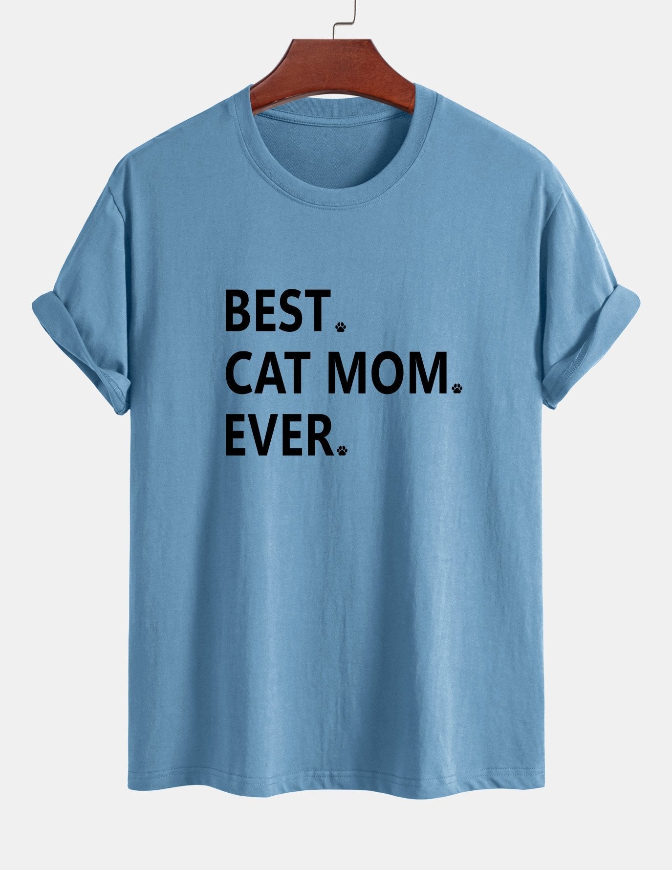 Regular Fit Best Cat Mom Ever Print Cotton T-Shirt