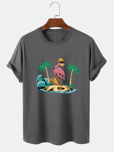 Flamingo On Vacation Print T-Shirt