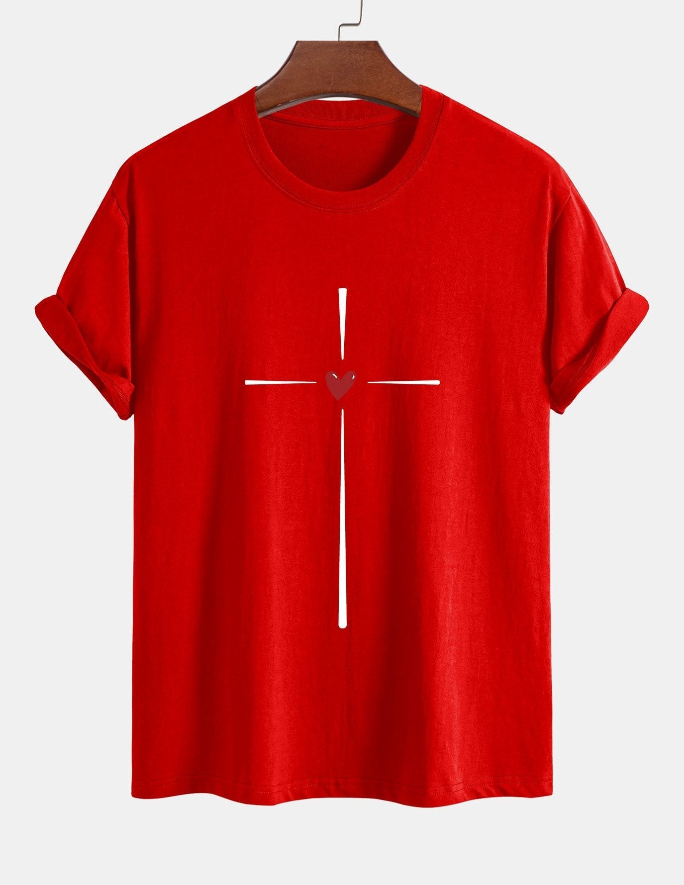 Regular Fit Cross Heart Print Cotton T-Shirt