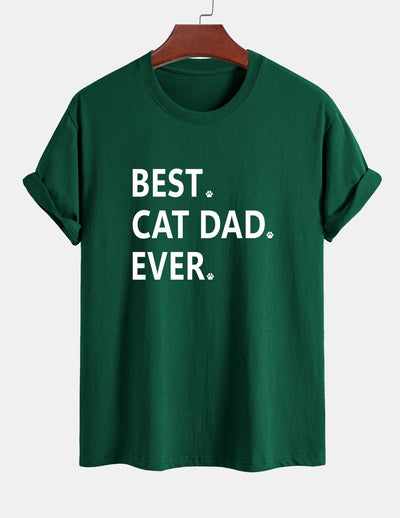 Regular Fit Best Cat Dad Ever Print Cotton T-Shirt