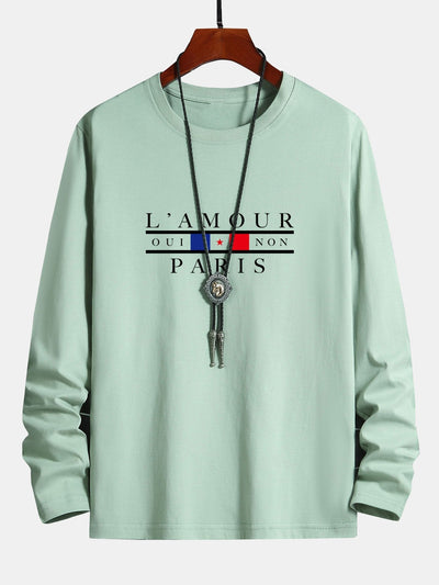 Long Sleeve Paris Slogan Print Cotton T-Shirt