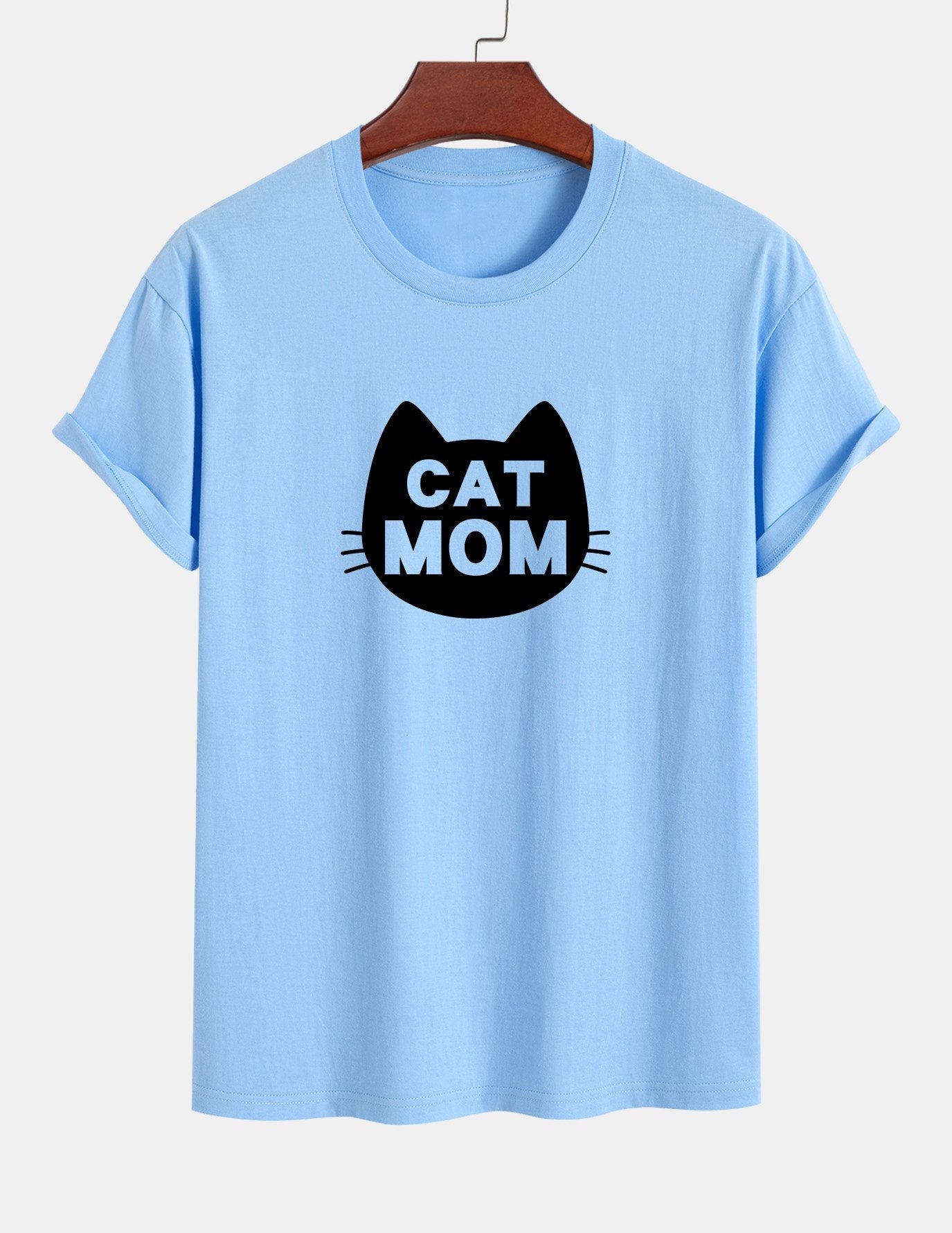Regular Fit Cat Mom Print Cotton T-Shirt