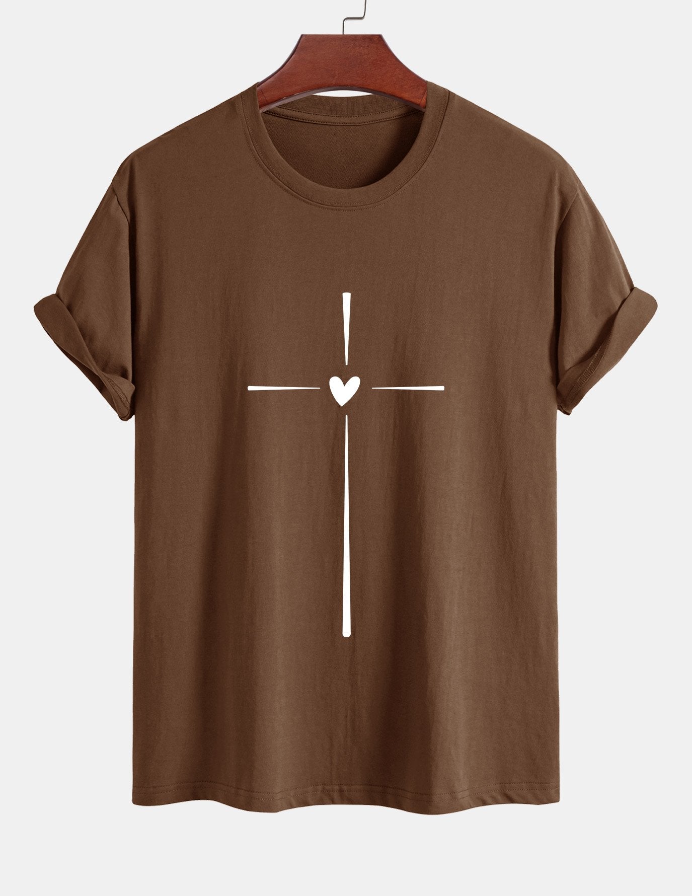 Regular Fit Cross Heart Print Cotton T-Shirt