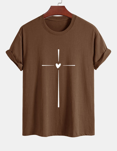 Regular Fit Cross Heart Print Cotton T-Shirt