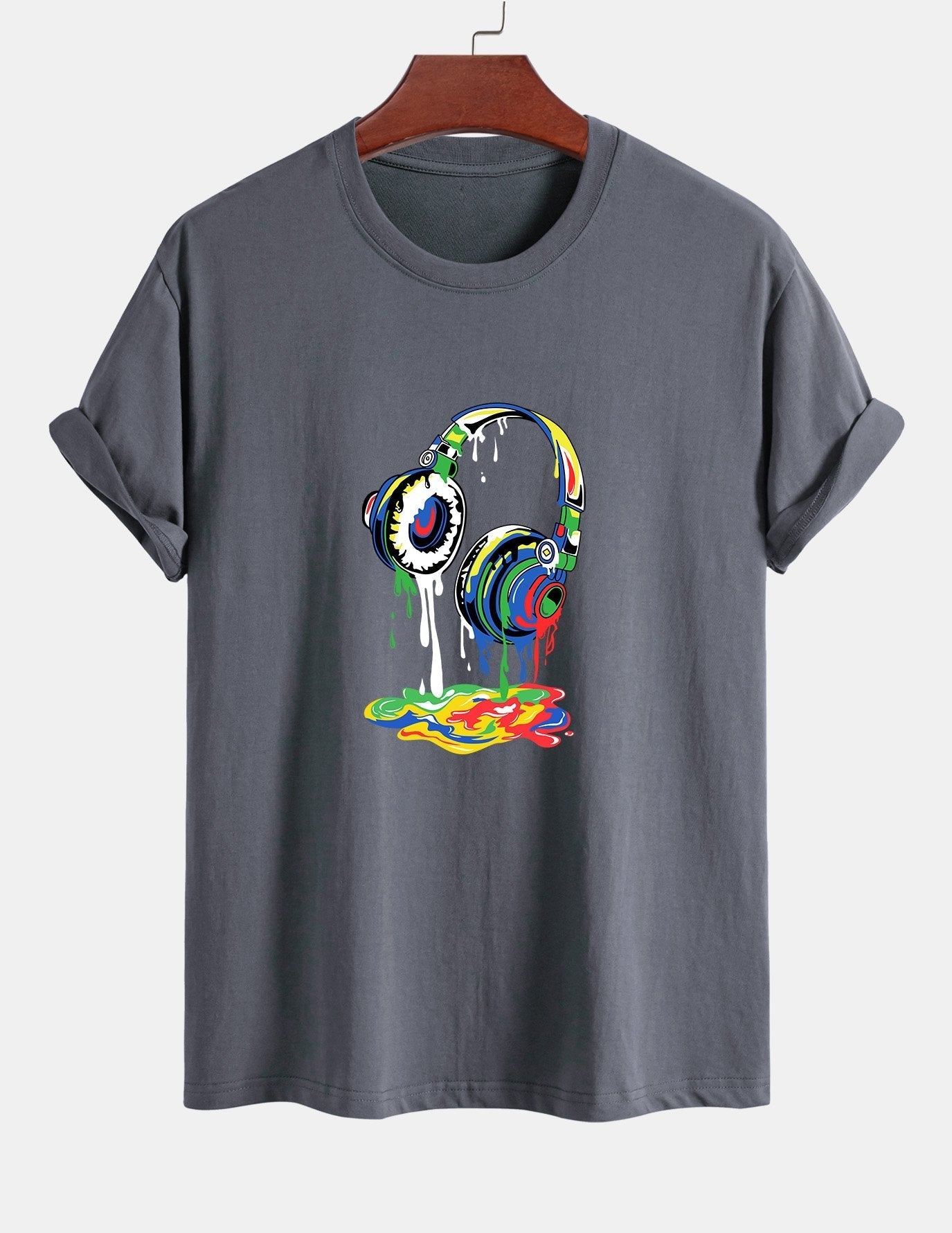 Regular Fit Dissolving Headphones Print Cotton T-Shirt