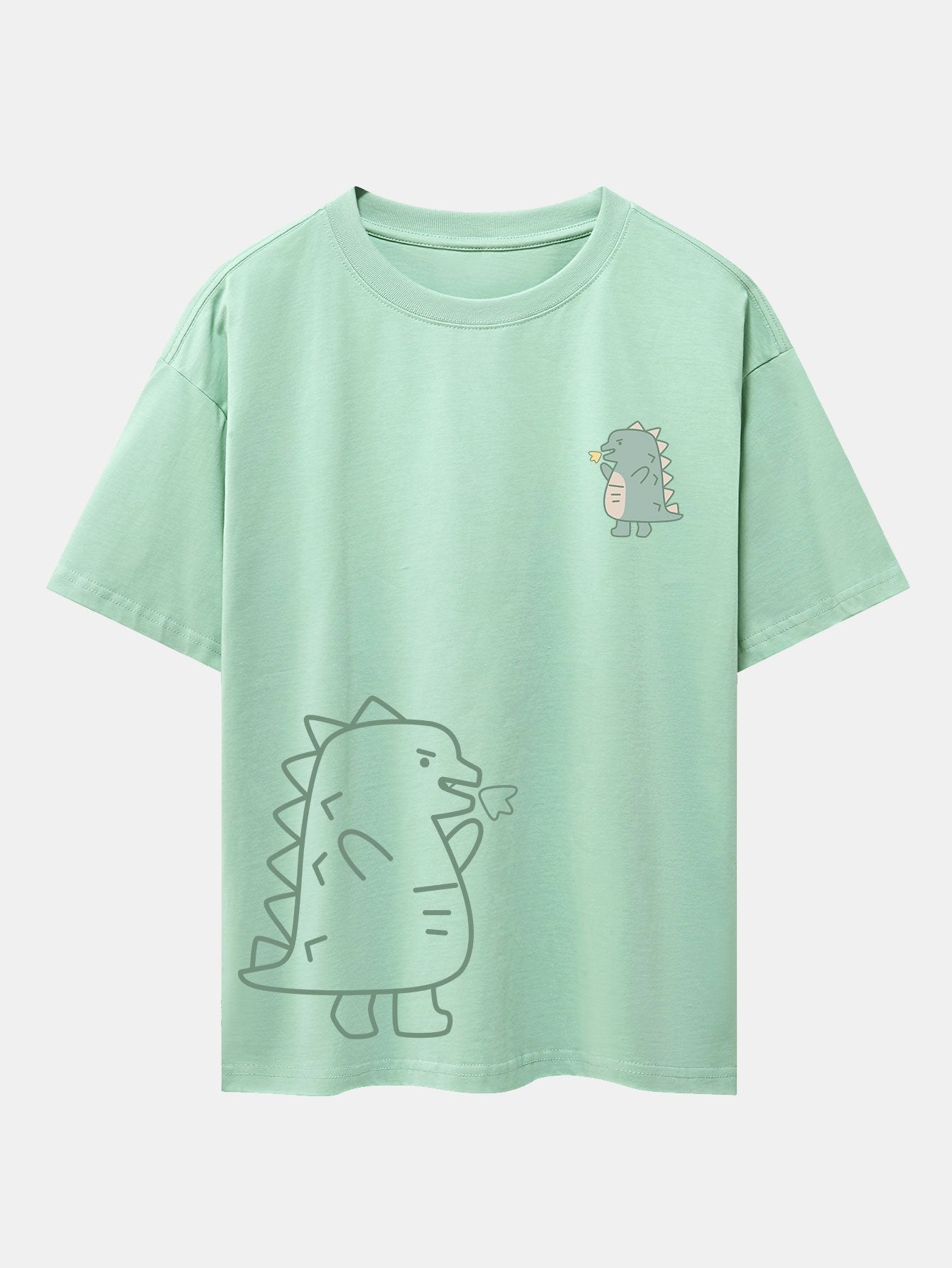 Fire-breathing Dinosaur Print Drop Shoulder Oversize T-Shirt