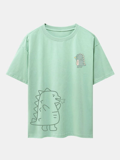 Fire-breathing Dinosaur Print Drop Shoulder Oversize T-Shirt