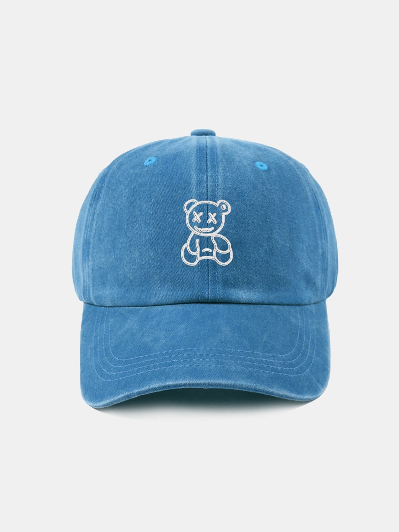 Neutral Casual Washed Cotton Sun Shading Baseball Cap With Teddy Bear Pattern