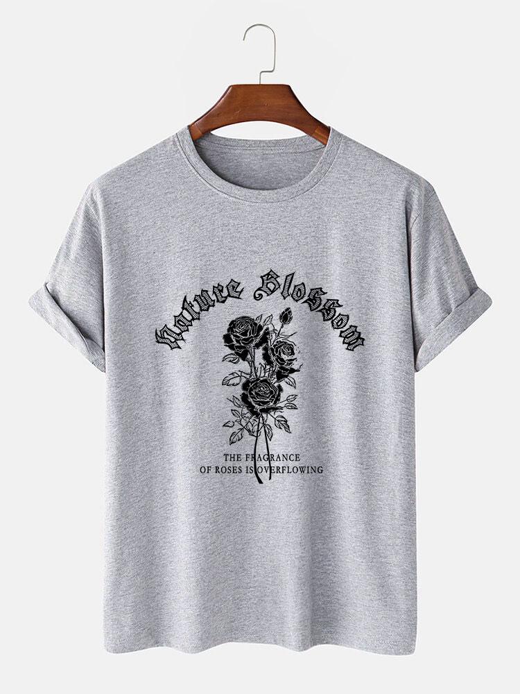 Gothic Style Rose Print T-Shirts