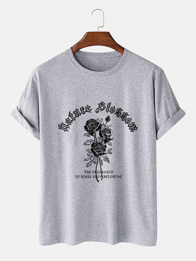 Gothic Style Rose Print T-Shirts