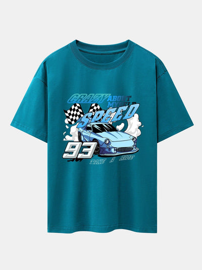 Crazy Speed Car Print Drop Shoulder Oversize T-Shirt