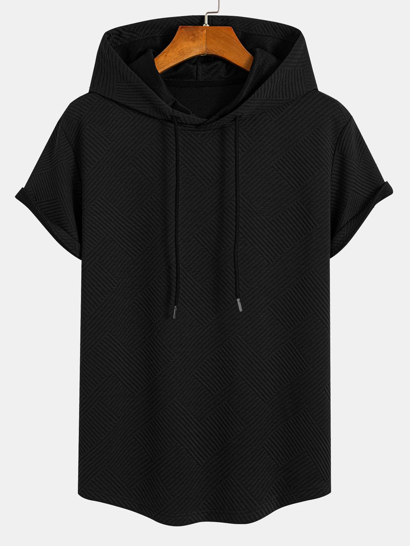 Striped Jacquard Hooded Arc Hem T-Shirt