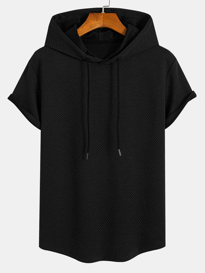 Striped Jacquard Hooded Arc Hem T-Shirt