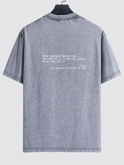 Slogan Print Washed Distressed Drop Shoulder T-Shirt