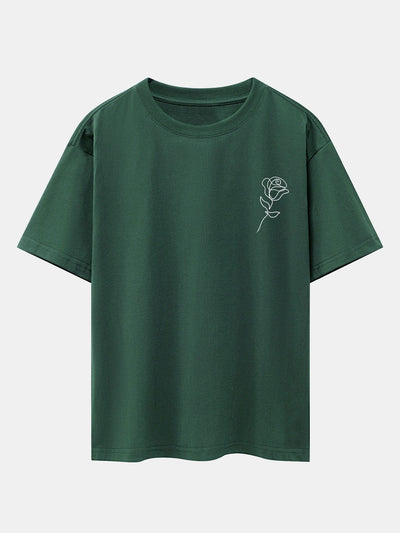 Simple Rose Print Drop Shoulder Oversize T-Shirt