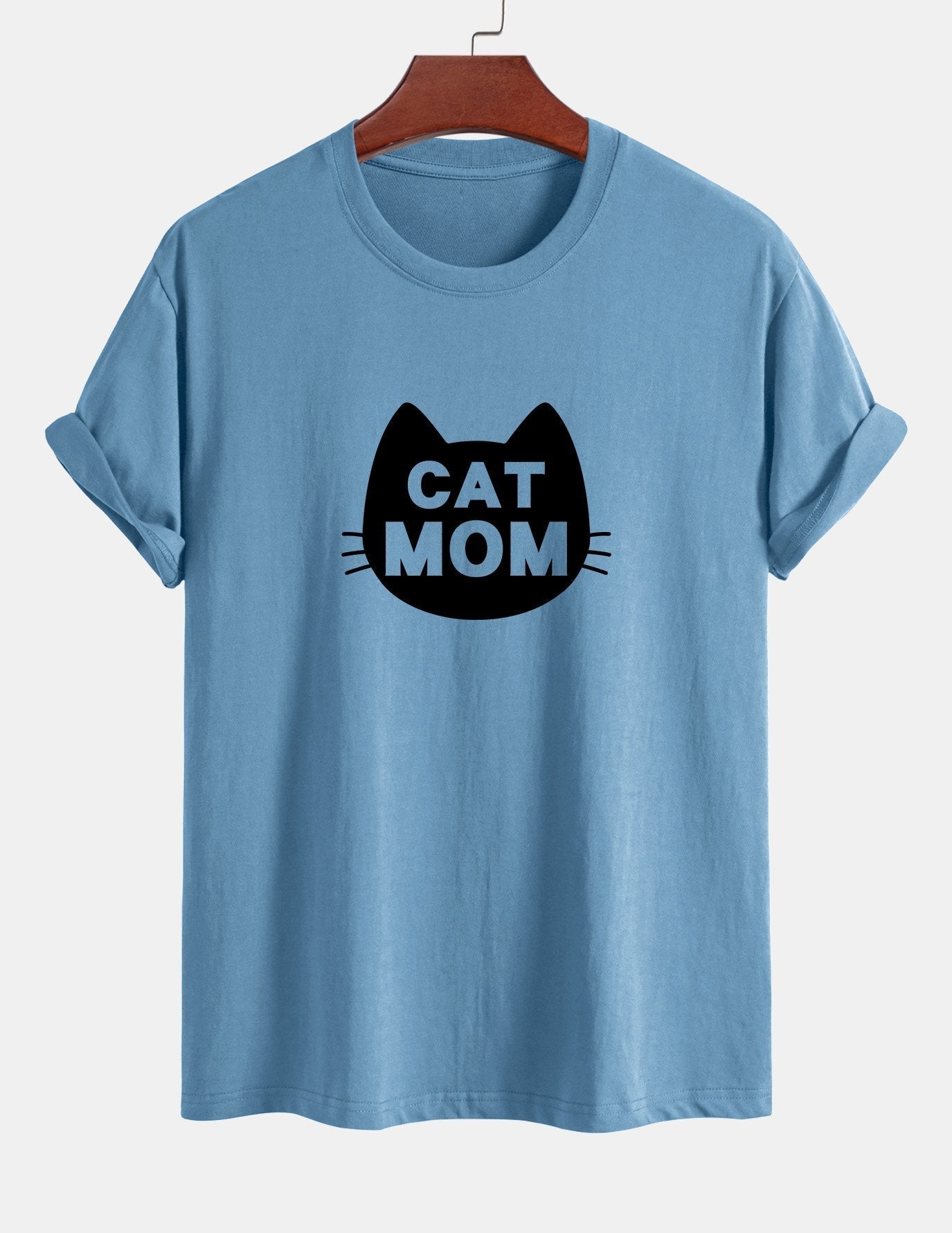 Regular Fit Cat Mom Print Cotton T-Shirt