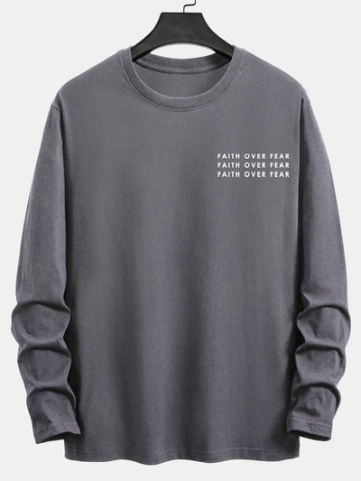 Long Sleeve Slogan Print Cotton T-Shirt