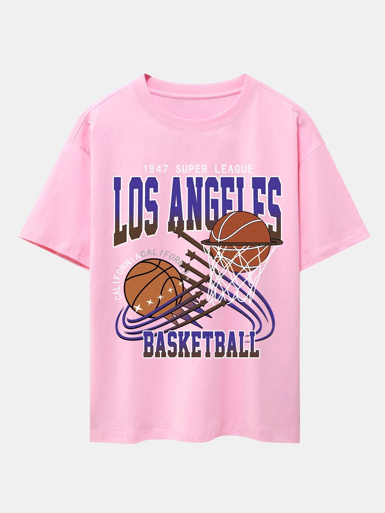 Los Angeles Basketball Print Drop Shoulder Oversize T-Shirt