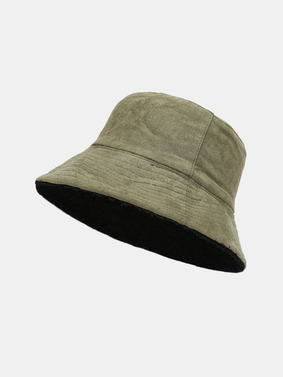 Double Side Reversible Faux Suede Plush Bucket Hat