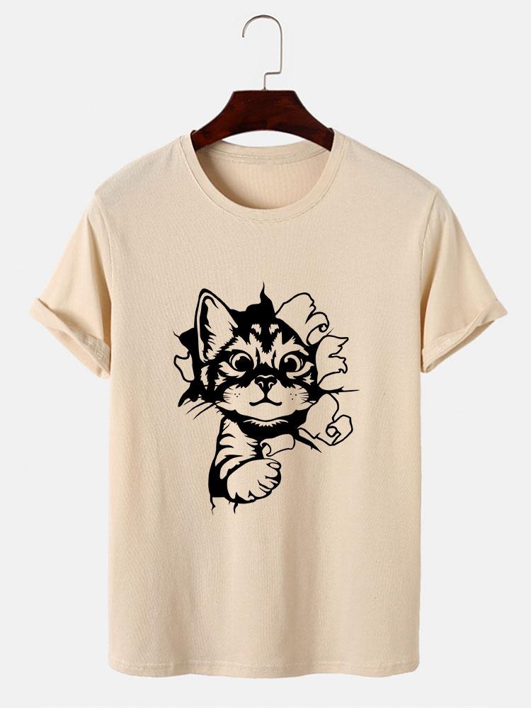 Cat Breaks The Wall Print T-shirt