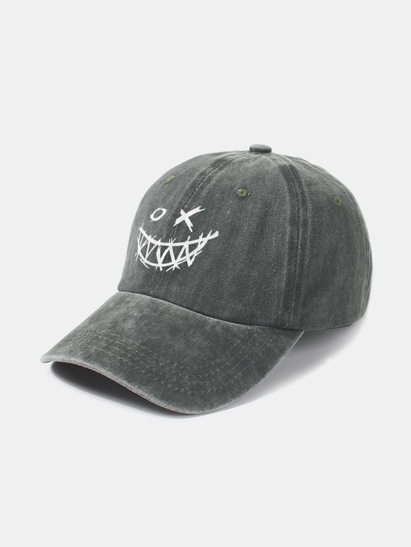 Evil Smiley Face Pattern Classic Retro Washed Distressed Cotton Baseball Cap