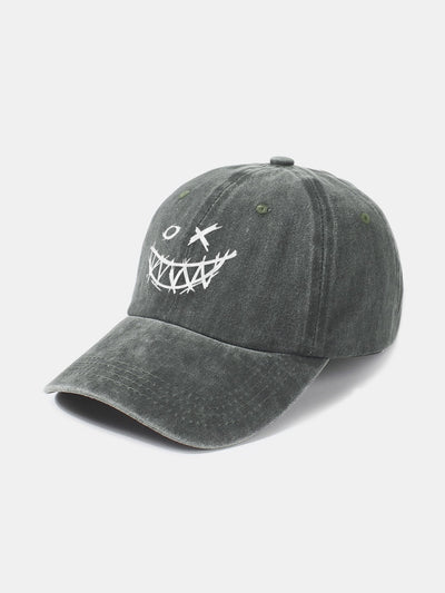 Evil Smiley Face Pattern Classic Retro Washed Distressed Cotton Baseball Cap