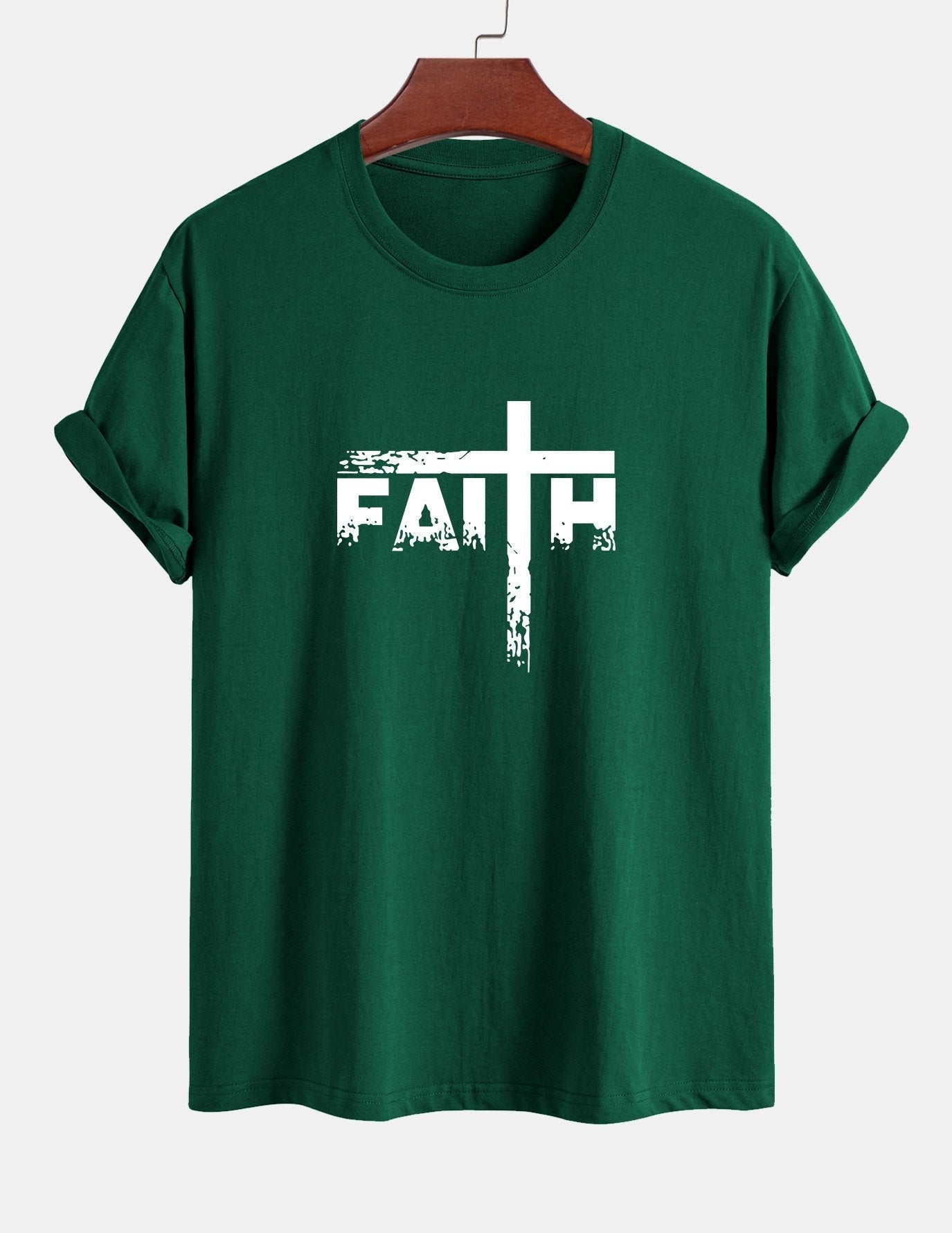 Regular Fit Faith Cross Print Cotton T-Shirt