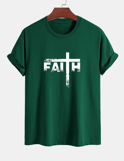 Regular Fit Faith Cross Print Cotton T-Shirt