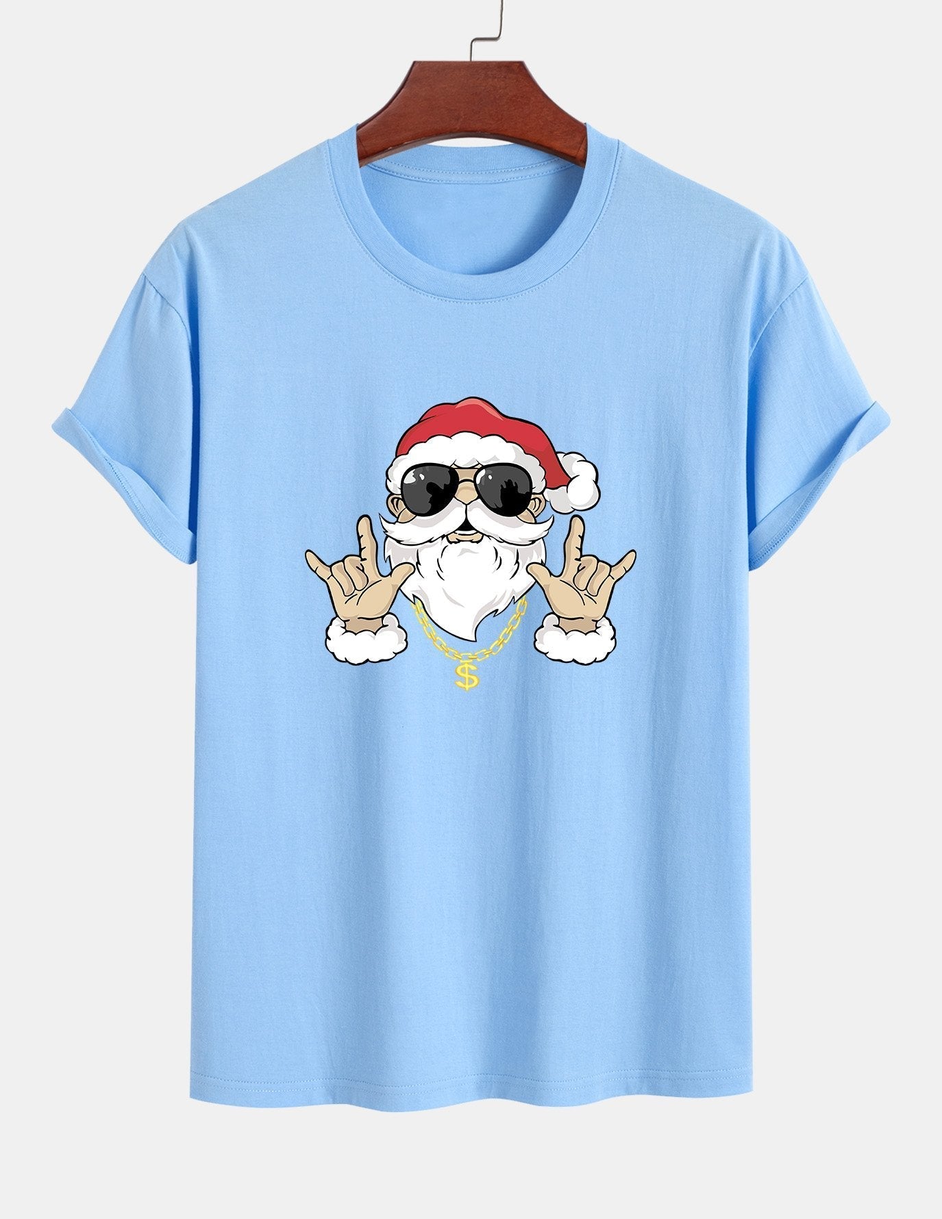 Regular Fit Hip Hop Santa Print Cotton T-Shirt