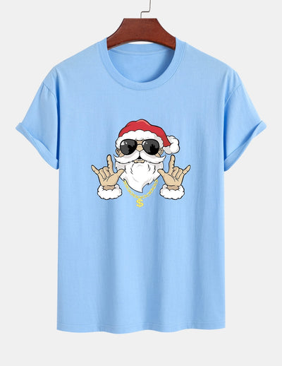 Regular Fit Hip Hop Santa Print Cotton T-Shirt
