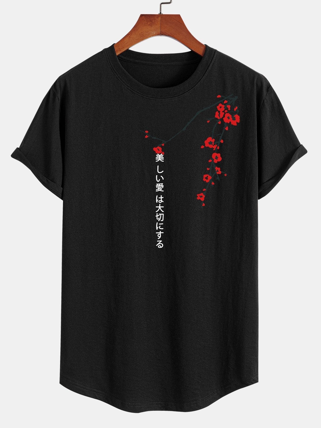 Slogan Floral Print Cotton Arc Hem T-Shirt