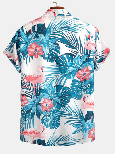 Flamingo Tropical Print Button Up Shirt