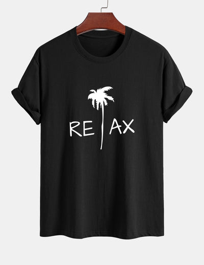 Regular Fit Relax Palm Tree Print Cotton T-Shirt