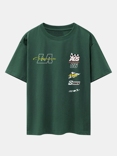 LA Racing Slogan Print Drop Shoulder Oversize T-Shirt