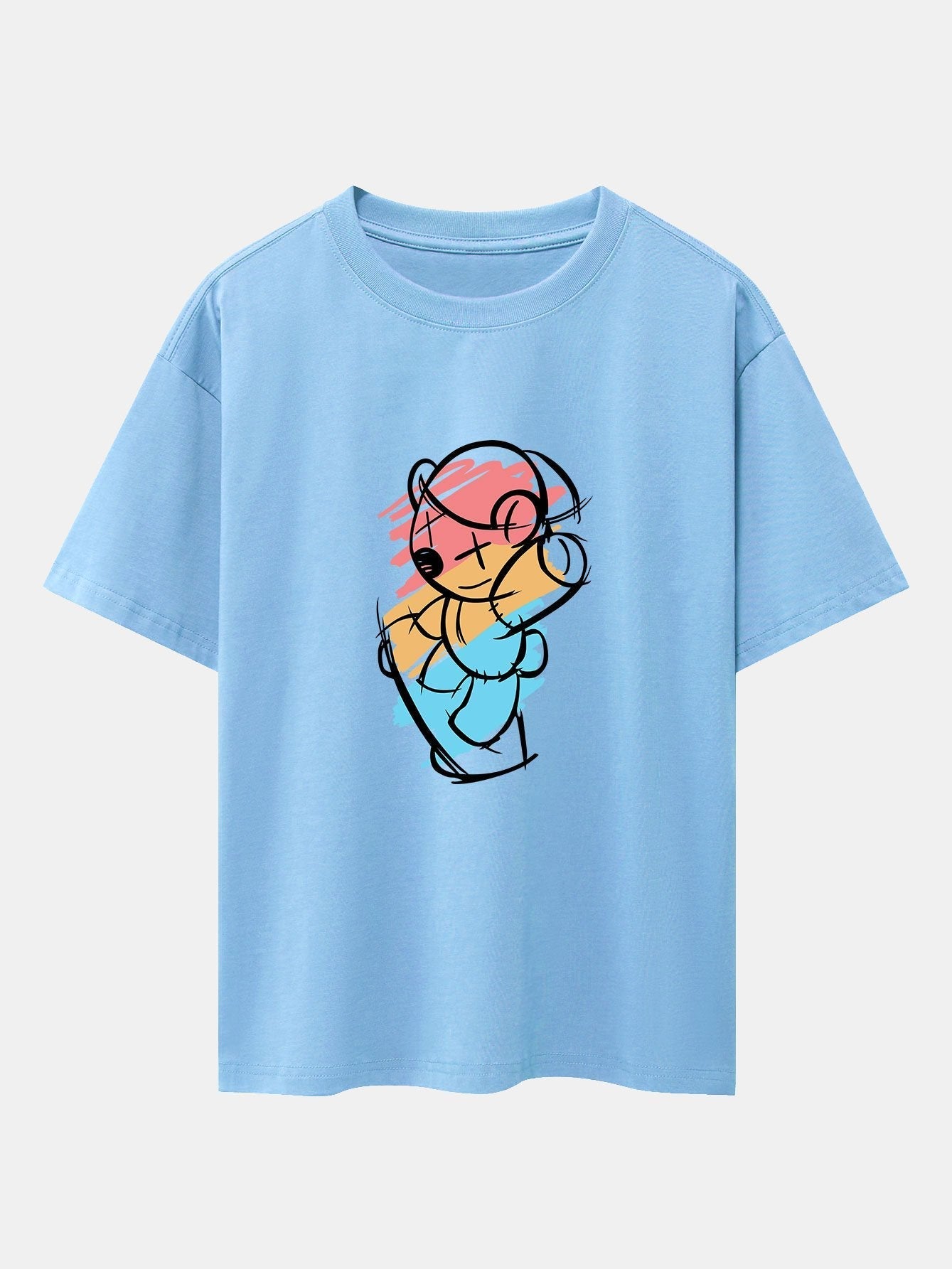 Graffiti Skateboard Bear Print Drop Shoulder Oversize T-Shirt