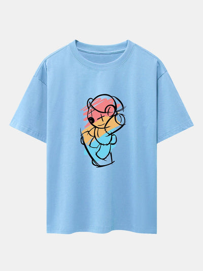 Graffiti Skateboard Bear Print Drop Shoulder Oversize T-Shirt
