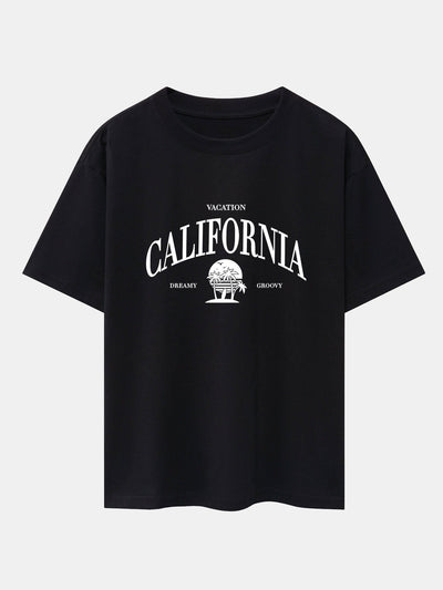 California Slogan Print Drop Shoulder Oversize T-Shirt