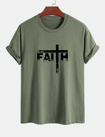 Regular Fit Faith Cross Print Cotton T-Shirt