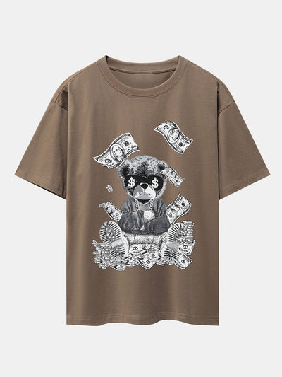 Money Bear Print Drop Shoulder Oversize T-Shirt