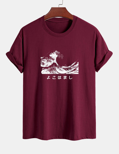 Regular Fit Waves Ukiyo-e Print Cotton T-Shirt
