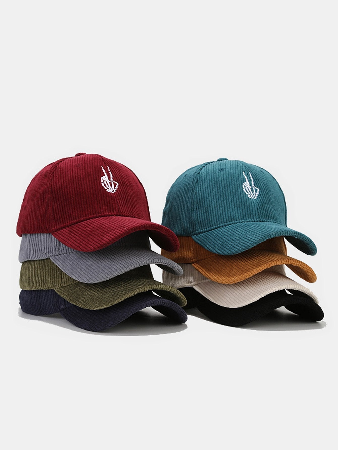 Skeleton Hand Embroidered Corduroy Baseball Cap