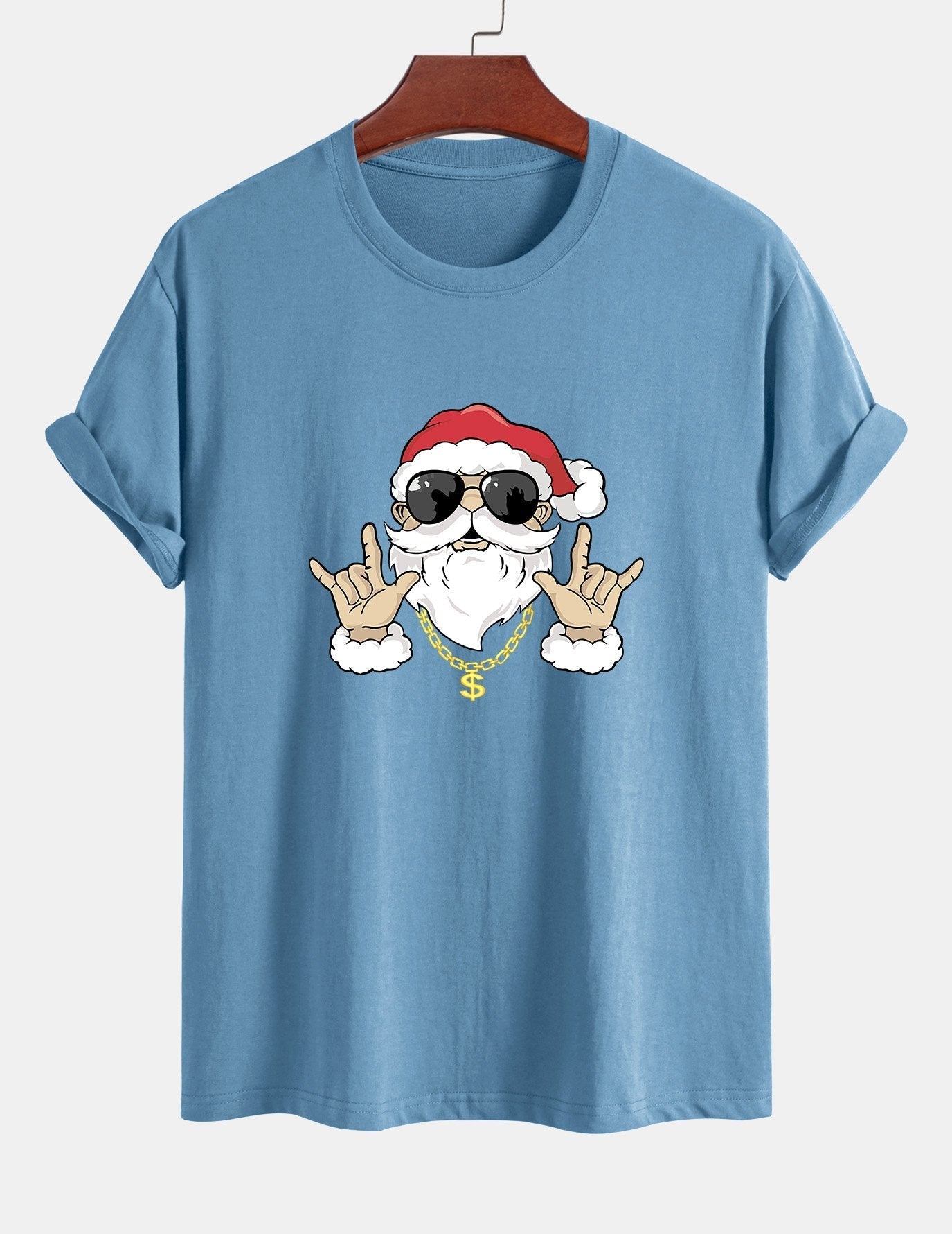 Regular Fit Hip Hop Santa Print Cotton T-Shirt