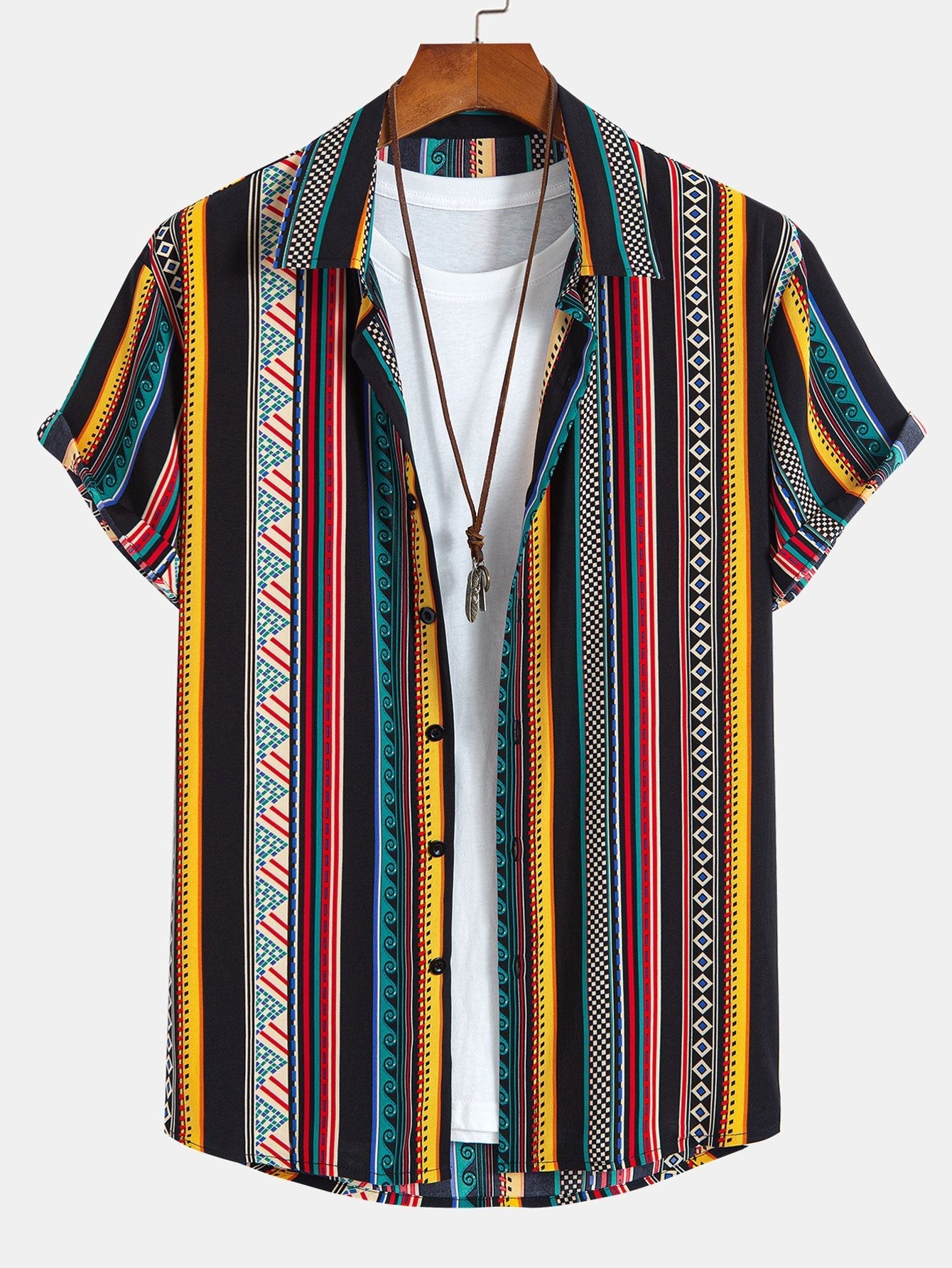 Ethnic Geometric Print Button Up Shirt