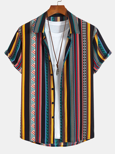 Ethnic Geometric Print Button Up Shirt
